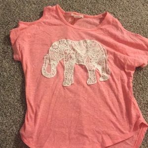 Pink elephant off the shoulder tee